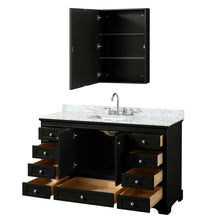 Load image into Gallery viewer, Wyndham Deborah 60 Inch Single Bathroom Vanity in Dark Espresso, White Carrara Marble Countertop, Undermount Square Sink, and Medicine Cabinet- Wyndham