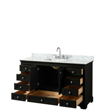 Load image into Gallery viewer, Wyndham Deborah 60 Inch Single Bathroom Vanity in Dark Espresso, White Carrara Marble Countertop, Undermount Square Sink, and No Mirror- Wyndham