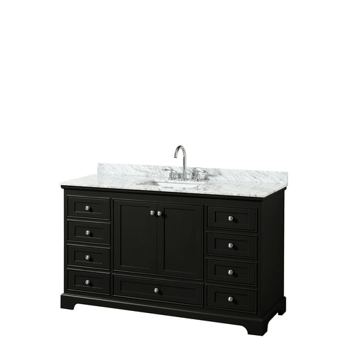 Wyndham Deborah 60 Inch Single Bathroom Vanity in Dark Espresso, White Carrara Marble Countertop, Undermount Square Sink, and No Mirror- Wyndham