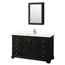 Load image into Gallery viewer, Wyndham Deborah 60 Inch Single Bathroom Vanity in Dark Espresso, White Cultured Marble Countertop, Undermount Square Sink, Medicine Cabinet- Wyndham