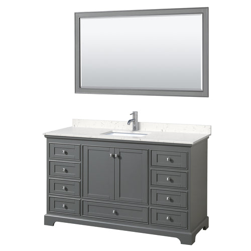 Wyndham Deborah 60 Inch Single Bathroom Vanity in Dark Gray, Light-Vein Carrara Cultured Marble Countertop, Undermount Square Sink, 58 Inch Mirror- Wyndham