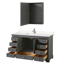 Load image into Gallery viewer, Wyndham Deborah 60 Inch Single Bathroom Vanity in Dark Gray, Light-Vein Carrara Cultured Marble Countertop, Undermount Square Sink, Medicine Cabinet- Wyndham