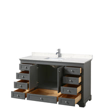 Load image into Gallery viewer, Wyndham Deborah 60 Inch Single Bathroom Vanity in Dark Gray, Light-Vein Carrara Cultured Marble Countertop, Undermount Square Sink, No Mirror- Wyndham