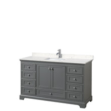 Load image into Gallery viewer, Wyndham Deborah 60 Inch Single Bathroom Vanity in Dark Gray, Light-Vein Carrara Cultured Marble Countertop, Undermount Square Sink, No Mirror- Wyndham