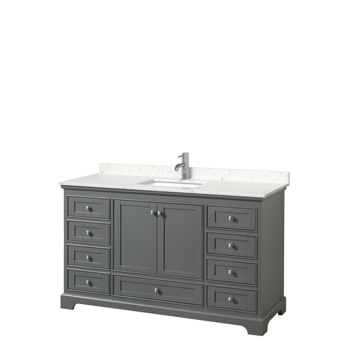 Wyndham Deborah 60 Inch Single Bathroom Vanity in Dark Gray, Light-Vein Carrara Cultured Marble Countertop, Undermount Square Sink, No Mirror- Wyndham