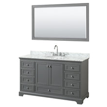 Load image into Gallery viewer, Wyndham Deborah 60 Inch Single Bathroom Vanity in Dark Gray, White Carrara Marble Countertop, Undermount Oval Sink, and 58 Inch Mirror- Wyndham