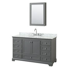 Load image into Gallery viewer, Wyndham Deborah 60 Inch Single Bathroom Vanity in Dark Gray, White Carrara Marble Countertop, Undermount Oval Sink, and Medicine Cabinet- Wyndham