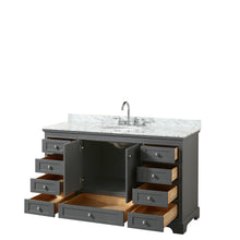 Load image into Gallery viewer, Wyndham Deborah 60 Inch Single Bathroom Vanity in Dark Gray, White Carrara Marble Countertop, Undermount Oval Sink, and No Mirror- Wyndham
