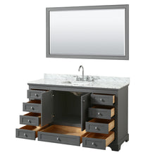 Load image into Gallery viewer, Wyndham Deborah 60 Inch Single Bathroom Vanity in Dark Gray, White Carrara Marble Countertop, Undermount Square Sink, and 58 Inch Mirror- Wyndham