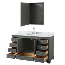 Load image into Gallery viewer, Wyndham Deborah 60 Inch Single Bathroom Vanity in Dark Gray, White Carrara Marble Countertop, Undermount Square Sink, and Medicine Cabinet- Wyndham