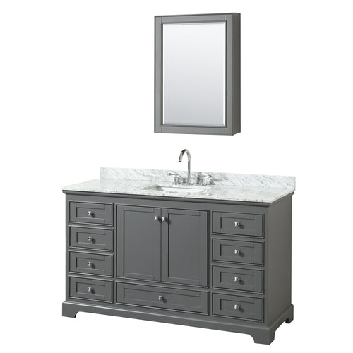 Wyndham Deborah 60 Inch Single Bathroom Vanity in Dark Gray, White Carrara Marble Countertop, Undermount Square Sink, and Medicine Cabinet- Wyndham
