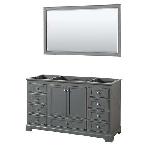 Wyndham Deborah 60 Inch Single Bathroom Vanity in Dark Gray, No Countertop, No Sink, and 58 Inch Mirror- Wyndham