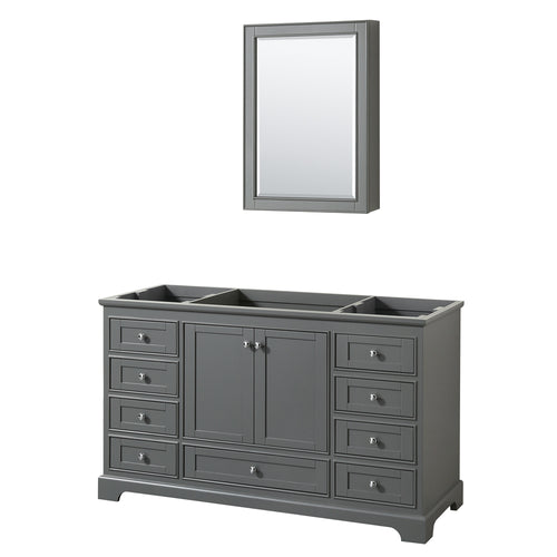 Wyndham Deborah 60 Inch Single Bathroom Vanity in Dark Gray, No Countertop, No Sink, and Medicine Cabinet- Wyndham