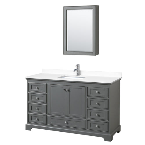 Wyndham Deborah 60 Inch Single Bathroom Vanity in Dark Gray, White Cultured Marble Countertop, Undermount Square Sink, Medicine Cabinet- Wyndham