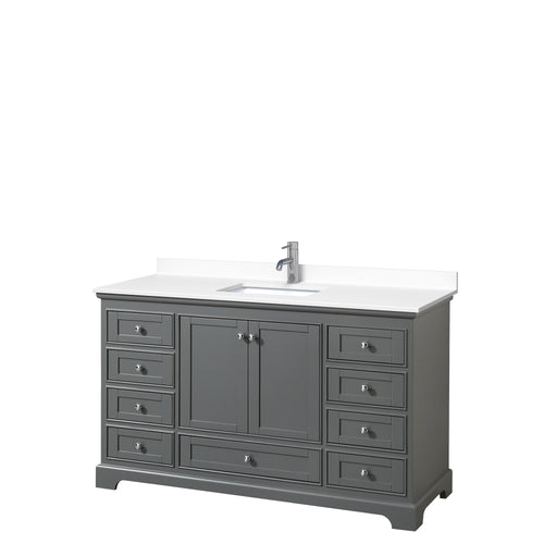 Wyndham Deborah 60 Inch Single Bathroom Vanity in Dark Gray, White Cultured Marble Countertop, Undermount Square Sink, No Mirror- Wyndham