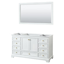 Load image into Gallery viewer, Wyndham Deborah 60 Inch Single Bathroom Vanity in White, No Countertop, No Sink, Brushed Gold Trim, 58 Inch Mirror- Wyndham