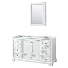 Load image into Gallery viewer, Wyndham Deborah 60 Inch Single Bathroom Vanity in White, No Countertop, No Sink, Brushed Gold Trim, Medicine Cabinet- Wyndham