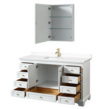 Load image into Gallery viewer, Wyndham Deborah 60 Inch Single Bathroom Vanity in White, White Cultured Marble Countertop, Undermount Square Sink, Brushed Gold Trim, Medicine Cabinet- Wyndham