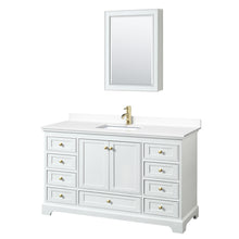 Load image into Gallery viewer, Wyndham Deborah 60 Inch Single Bathroom Vanity in White, White Cultured Marble Countertop, Undermount Square Sink, Brushed Gold Trim, Medicine Cabinet- Wyndham