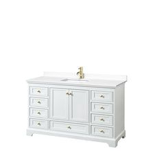Load image into Gallery viewer, Wyndham Deborah 60 Inch Single Bathroom Vanity in White, White Cultured Marble Countertop, Undermount Square Sink, Brushed Gold Trim, No Mirror- Wyndham