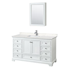 Load image into Gallery viewer, Wyndham Deborah 60 Inch Single Bathroom Vanity in White, Light-Vein Carrara Cultured Marble Countertop, Undermount Square Sink, Medicine Cabinet- Wyndham