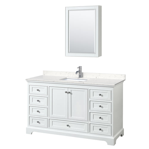 Wyndham Deborah 60 Inch Single Bathroom Vanity in White, Light-Vein Carrara Cultured Marble Countertop, Undermount Square Sink, Medicine Cabinet- Wyndham