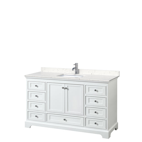 Wyndham Deborah 60 Inch Single Bathroom Vanity in White, Light-Vein Carrara Cultured Marble Countertop, Undermount Square Sink, No Mirror- Wyndham