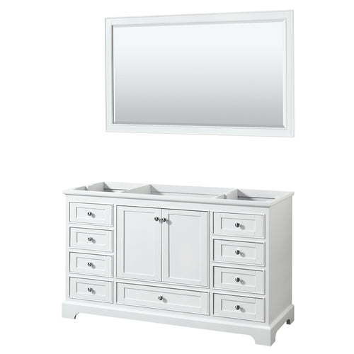 Wyndham Deborah 60 Inch Single Bathroom Vanity in White, No Countertop, No Sink, and 58 Inch Mirror- Wyndham