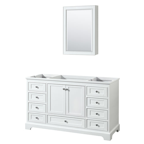 Wyndham Deborah 60 Inch Single Bathroom Vanity in White, No Countertop, No Sink, and Medicine Cabinet- Wyndham