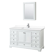 Load image into Gallery viewer, Wyndham Deborah 60 Inch Single Bathroom Vanity in White, White Cultured Marble Countertop, Undermount Square Sink, Medicine Cabinet- Wyndham