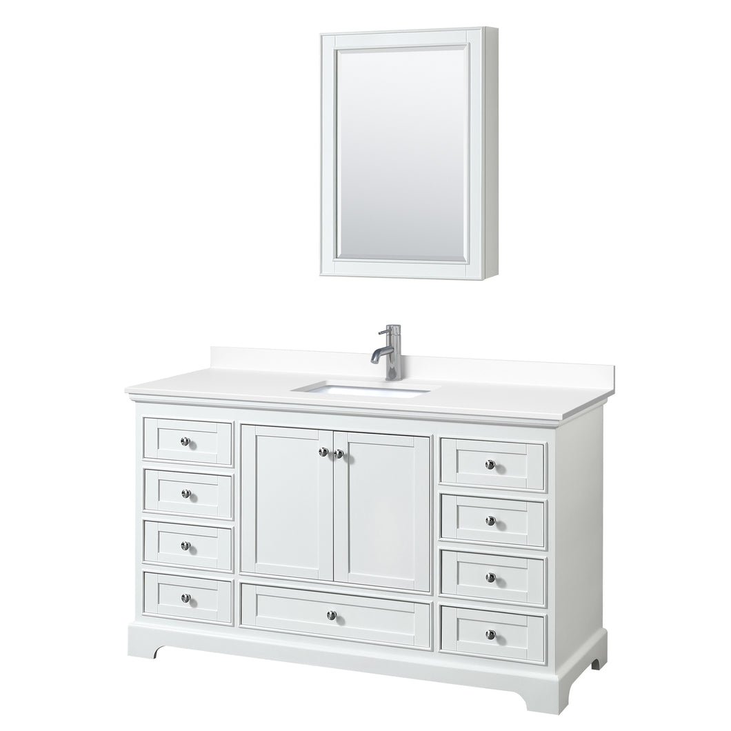 Wyndham Deborah 60 Inch Single Bathroom Vanity in White, White Cultured Marble Countertop, Undermount Square Sink, Medicine Cabinet- Wyndham