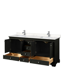 Load image into Gallery viewer, Wyndham Deborah 72 Inch Double Bathroom Vanity in Dark Espresso, Light-Vein Carrara Cultured Marble Countertop, Undermount Square Sinks, No Mirrors- Wyndham