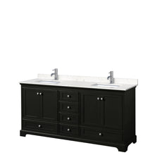Load image into Gallery viewer, Wyndham Deborah 72 Inch Double Bathroom Vanity in Dark Espresso, Light-Vein Carrara Cultured Marble Countertop, Undermount Square Sinks, No Mirrors- Wyndham