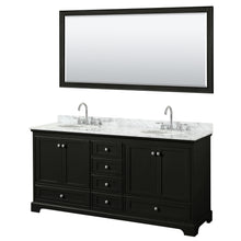 Load image into Gallery viewer, Wyndham Deborah 72 Inch Double Bathroom Vanity in Dark Espresso, White Carrara Marble Countertop, Undermount Oval Sinks, and 70 Inch Mirror- Wyndham
