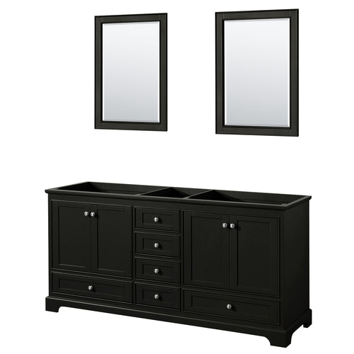 Wyndham Deborah 72 Inch Double Bathroom Vanity in Dark Espresso, No Countertop, No Sinks, and 24 Inch Mirrors- Wyndham