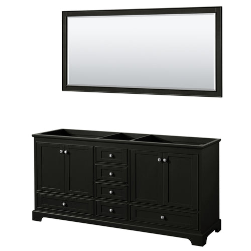 Wyndham Deborah 72 Inch Double Bathroom Vanity in Dark Espresso, No Countertop, No Sinks, and 70 Inch Mirror- Wyndham