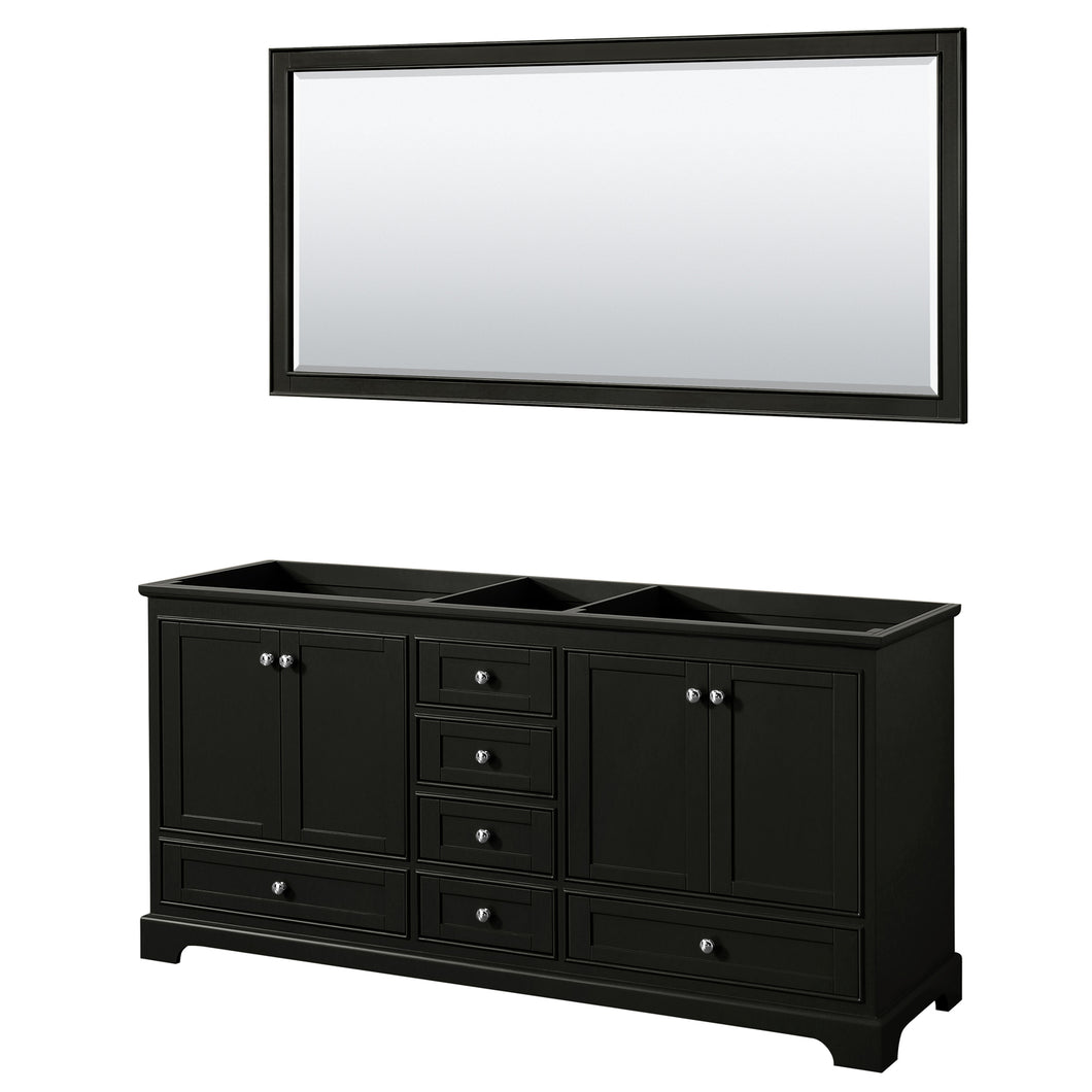Wyndham Deborah 72 Inch Double Bathroom Vanity in Dark Espresso, No Countertop, No Sinks, and 70 Inch Mirror- Wyndham