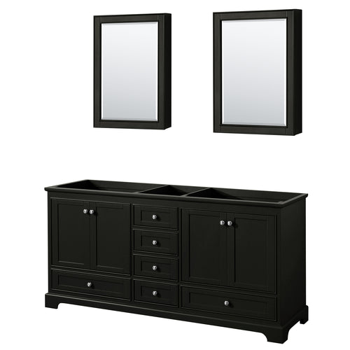 Wyndham Deborah 72 Inch Double Bathroom Vanity in Dark Espresso, No Countertop, No Sinks, and Medicine Cabinets- Wyndham