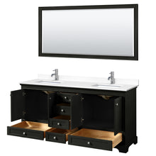 Load image into Gallery viewer, Wyndham Deborah 72 Inch Double Bathroom Vanity in Dark Espresso, White Cultured Marble Countertop, Undermount Square Sinks, 70 Inch Mirror- Wyndham