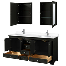 Load image into Gallery viewer, Wyndham Deborah 72 Inch Double Bathroom Vanity in Dark Espresso, White Cultured Marble Countertop, Undermount Square Sinks, Medicine Cabinets- Wyndham