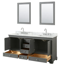 Load image into Gallery viewer, Wyndham Deborah 72 Inch Double Bathroom Vanity in Dark Gray, White Carrara Marble Countertop, Undermount Square Sinks, and 24 Inch Mirrors- Wyndham