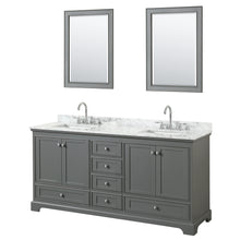 Load image into Gallery viewer, Wyndham Deborah 72 Inch Double Bathroom Vanity in Dark Gray, White Carrara Marble Countertop, Undermount Square Sinks, and 24 Inch Mirrors- Wyndham
