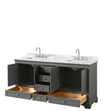 Load image into Gallery viewer, Wyndham Deborah 72 Inch Double Bathroom Vanity in Dark Gray, White Carrara Marble Countertop, Undermount Square Sinks, and No Mirror- Wyndham