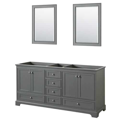 Wyndham Deborah 72 Inch Double Bathroom Vanity in Dark Gray, No Countertop, No Sinks, and 24 Inch Mirrors- Wyndham