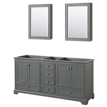 Load image into Gallery viewer, Wyndham Deborah 72 Inch Double Bathroom Vanity in Dark Gray, No Countertop, No Sinks, and Medicine Cabinets- Wyndham