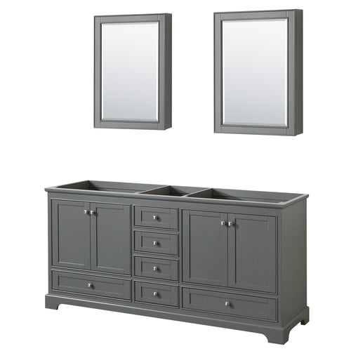 Wyndham Deborah 72 Inch Double Bathroom Vanity in Dark Gray, No Countertop, No Sinks, and Medicine Cabinets- Wyndham