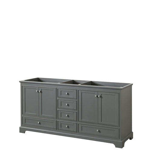 Wyndham Deborah 72 Inch Double Bathroom Vanity in Dark Gray, No Countertop, No Sinks, and No Mirrors- Wyndham