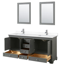 Load image into Gallery viewer, Wyndham Deborah 72 Inch Double Bathroom Vanity in Dark Gray, White Cultured Marble Countertop, Undermount Square Sinks, 24 Inch Mirrors- Wyndham