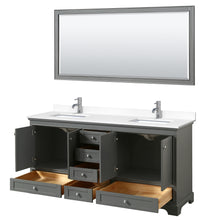 Load image into Gallery viewer, Wyndham Deborah 72 Inch Double Bathroom Vanity in Dark Gray, White Cultured Marble Countertop, Undermount Square Sinks, 70 Inch Mirror- Wyndham