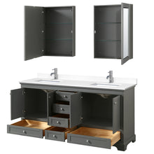 Load image into Gallery viewer, Wyndham Deborah 72 Inch Double Bathroom Vanity in Dark Gray, White Cultured Marble Countertop, Undermount Square Sinks, Medicine Cabinets- Wyndham